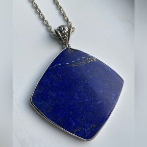 Large statement pendant of LAPIS LAZULI crystal gemstone witchy necklace w chain